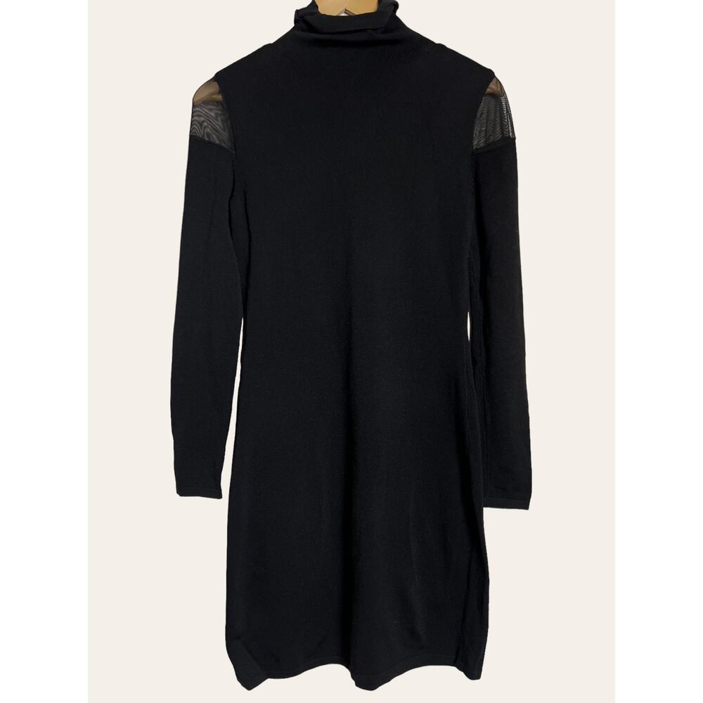 Lauren Ralph Lauren Black Turtleneck Long Sleeve Mesh Detail Knit Dress Size S